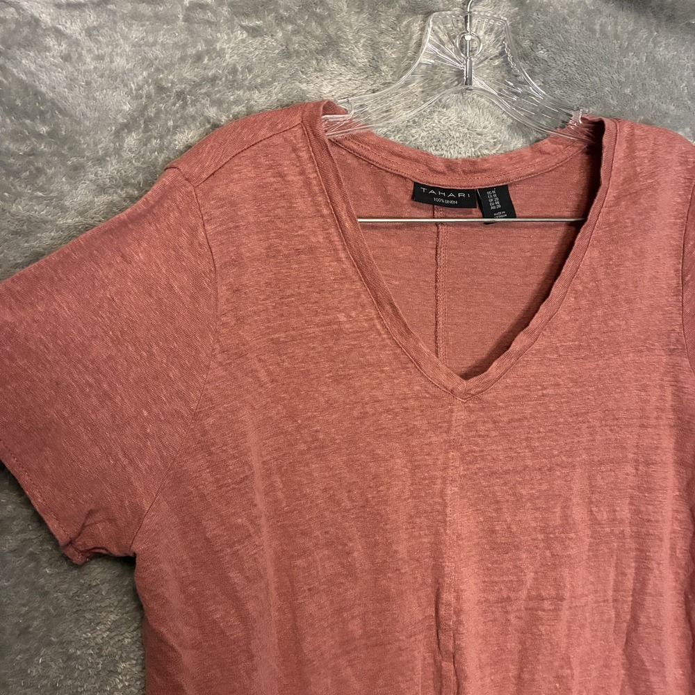 Tahari Womens 100% Linen V Neck Shirt 1X Soft Lightweight Minimalist Lagenlook